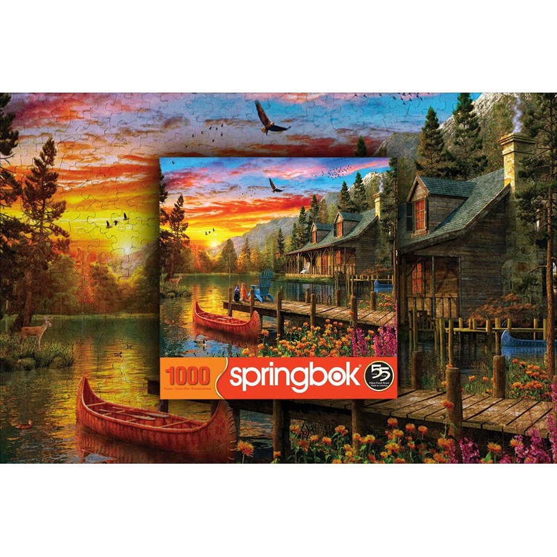 Springbok's 1000 Piece Jigsaw Puzzle Cabin Evening Sunset - Made