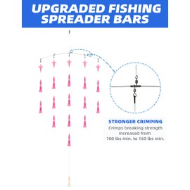 BLUEWING 36" Upgraded Fishing Spreader Bar Wave with 9" Bulb Squids, 5.28in Trolling Birds and 316 Stainless Steel Rod Offshore Spreader Bar for Wahoo Tuna Marlin Mahi Mahi, Pink