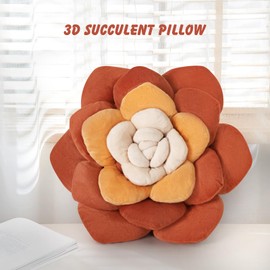 OtGalk Flower Succulent Throw Pillow - 13.8" Plant Shaped Cushion, Soft Plush Decorative Pillow for Bedroom & Living Room, Unique Purple Succulent Design, Home Decor Accen