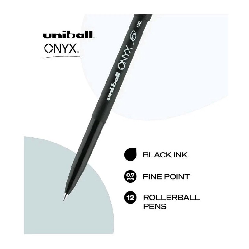 uni-ball Uniball Onyx Rollerball Pen 12 Pack Black 0.7mm Fine
