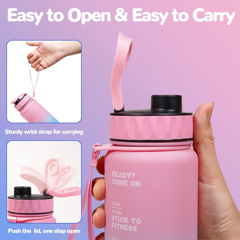 QD.SUZEE Motivational Water Bottle with Time Markers, 32 oz, Clear