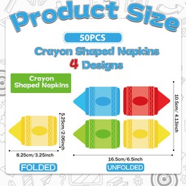 50Pcs Back to School Decorations Crayon Shaped Paper Napkins Colorful Pencil Guest Napkins First Day of School Party Supplies Disposable Lunch Hand Towel for Teacher Nursery Classroom Table Decoration