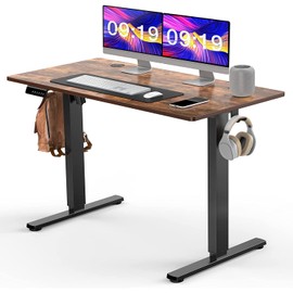 Standing Desk, 55 x 24 in Computer Desk Electric Height Adjustable Desk Home Office Desks Sit Stand up Desk Computer Table with Memory Controller/Headphone Hook, Rustic Brown