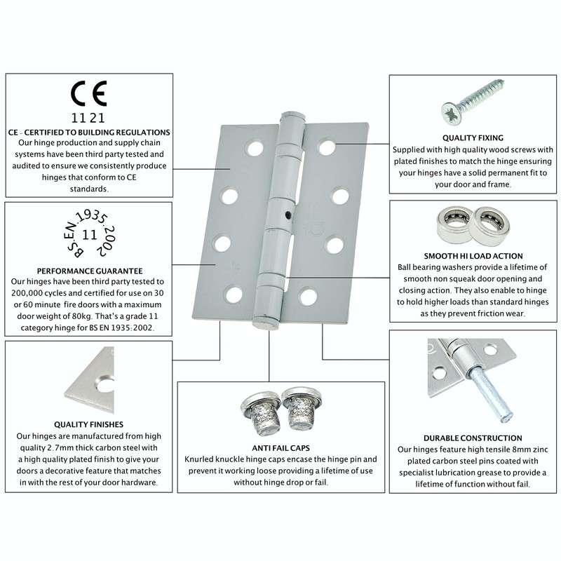 Door Hinges 4" 102mm Ball Bearing 1 Pair Pack [2