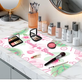 Aphlos Dual-Sided Waterproof Synthetic Leather Makeup Mat for Desk, Makeup Station, Crafts, Multi-Use Scratch & Stain Resistant Surface Protector Pad for Vanity, Desktop, Craft Table (White Cartoon)