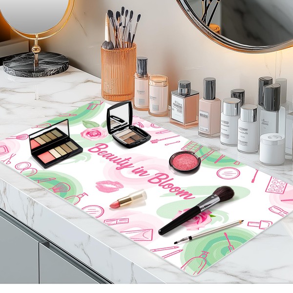 Aphlos Dual-Sided Waterproof Synthetic Leather Makeup Mat for Desk, Makeup