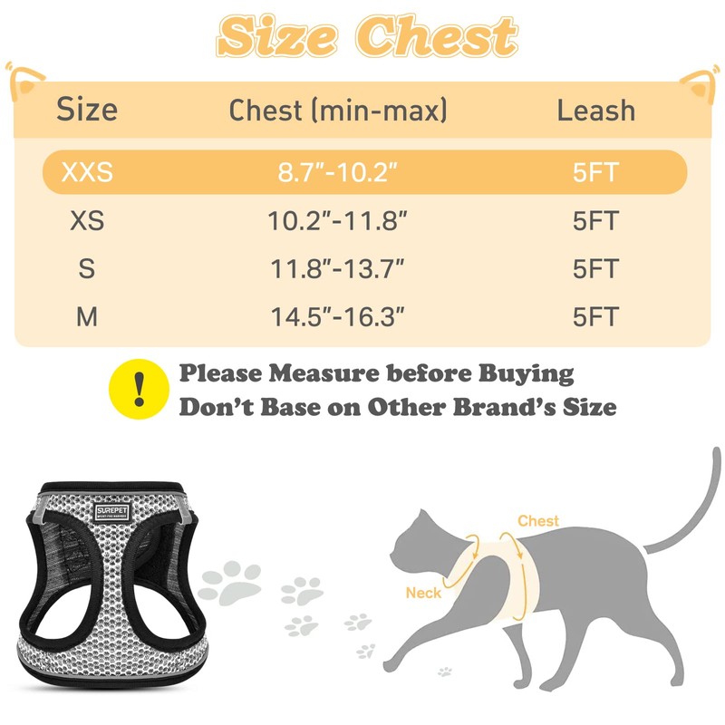 SALFSE Cat Harness and Leash for Walking Escape Proof, Adjustable