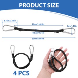 Pack of 4 50 cm Bungee Cord Snap Hook for Outdoor Bungee Cord Extension with Metal Press Studs, Secure Carabiner for Outdoor Luggage Attachment, Garden, Motorcycle