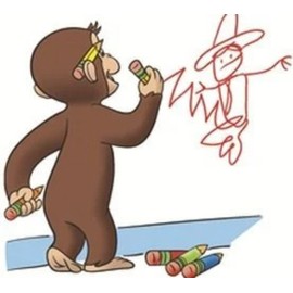 WiggleWalls 3 Inch Curious George Decal Crayon Artist Monkey Removable Peel Self Stick Vinyl