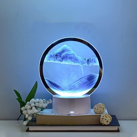 Quicksand Art Table Lamp, Dynamic Quicksand Lamp, 3D Deep Sea, Mountain Sand Scene, RGB Color Changing Creative Night Light (Blue)