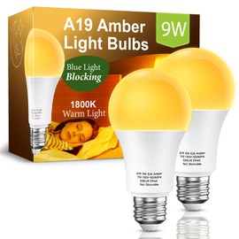 Eastiya Amber Light Bulbs for Sleep: 9W Amber Warm 1800K, Blue Blocking Dim Bulbs 60W Equivalent, E26 Bulb for Mood Soothing, Bedroom and Baby Nursery Light, 2 Pack