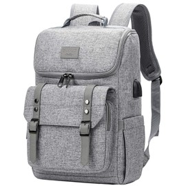 YALUNDISI Vintage Backpack Travel Laptop Backpack with usb Charging Port for Women & Men College Backpack Fits 15.6 Inch Laptop Grey