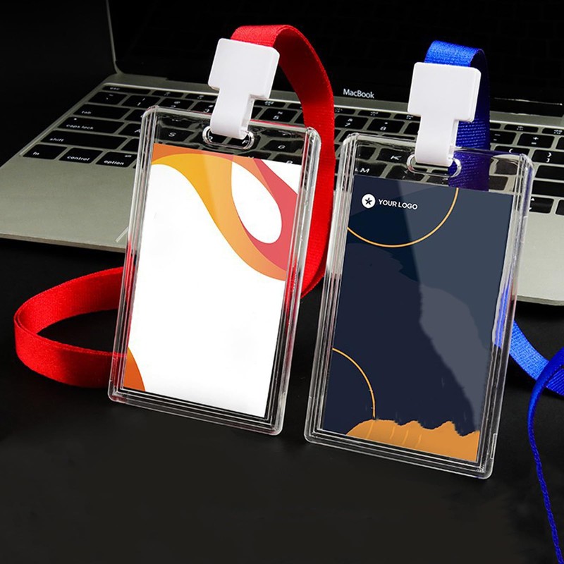 2 Set Badge Holder with Retractable Clip Clear Acrylic Vertical