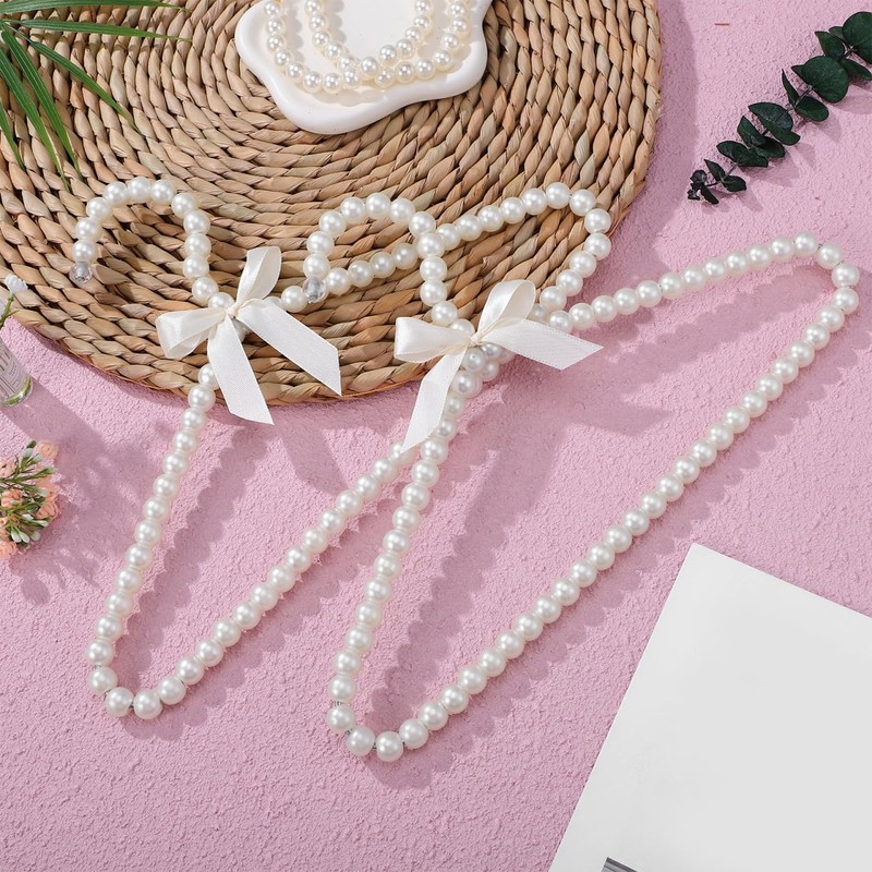 PRETYZOOM 2 Pcs Kids Clothes Hangers White Artificial Pearl Beaded