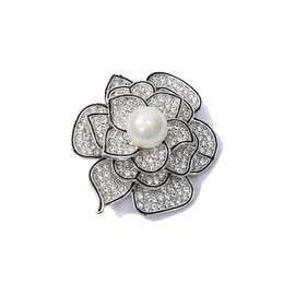Luxury CZ Flower Pearl Brooches Pins Sparkly Crystal Brooch Classic for Party Dance Wedding Banquet for Women Lapel Pins Dress Suit Bouquet Accessories Jewelry Mother's Day Valentine's Day Gifts