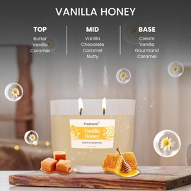 Carolina Freshens Vanilla Honey Odor Eliminating Highly Fragranced Candle for Home Scented, Eliminates 90% of Pet, Smoke, Food and Other Smells Quickly, 2 Wick, 14 oz - Made in The USA