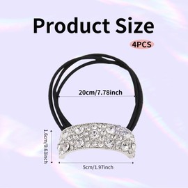 4Pcs Sparkly Rhinestone Hair Tie and Ponytail Holder, Silver Elastic Scrunchies with Bling Diamonds for Women and Girls
