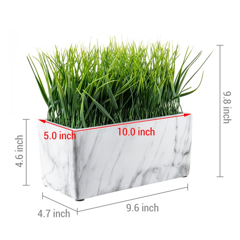 MyGift 10 Inch Artificial Green Grass Plant in Rectangular White