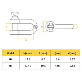 4mm D Ring Shackles M4-304 Stainless Steel Heavy Duty Safety Lock, D-Shape Bow Shackle for Chains/Wire Rope/Lifting, Marine & Outdoor Use (Pack of 8)