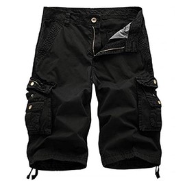 Litteking Men's Camo Cargo Shorts Casual Cotton Twill Camouflage Shorts with Multi-Pockets Outdoor Wear Pnats Black 32