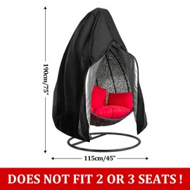 LUKDUNG Hanging Chair Cover, Protective Cover for Hanging Chair, 210D Oxford Cover, Hanging Chair, Outdoor with Zip, Drawstring, Waterproof, Windproof, Black, 190 x 115 cm