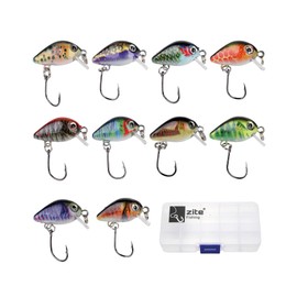 Zite Fishing Mini Wobbler Set - 10 Ultra-Light Artificial Bait Box Trout Bass - Single Hook Trout Wobbler 2.9 cm 1.8 g
