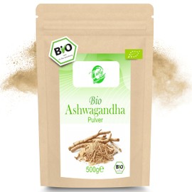 Curly Superfood® Ashwagandha Pulver Bio 500g - 100% naturreine BIO Qualität aus Indien - Fein gemahlenes Bio Ashwagandha Pulver für Smoothies, Säfte, Goldene Milch & Co