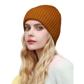 ROYBENS Womens Satin Lined Beanie for Men Wool Knit Cuffed Warm Winter Hats Fisherman Beanies Women Soft Skull Cap Unisex Camel