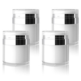 Pack of 4 Empty Refillable Containers, 15 ml, 30 ml, 50 ml Cream Pump Dispenser, Acrylic Push Lotion Bottles, Vacuum Portable Cosmetic Container for Women and Men, Indoor, Outdoor (15 ml + 30 ml)