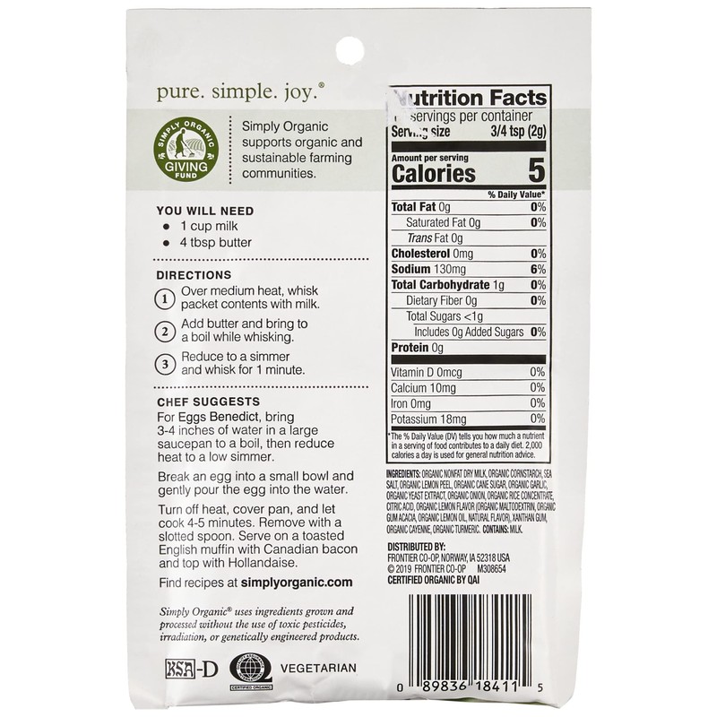 Simply Organic Organic Hollandaise Sauce Mix, 0.74 OZ