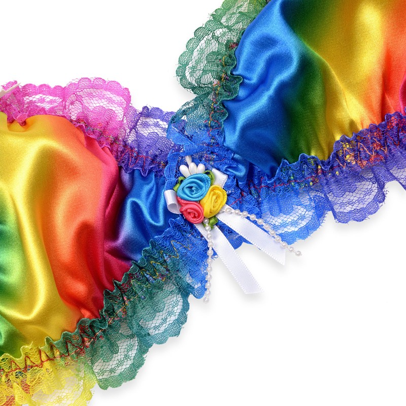Satini Sissy Frilly Lace Fitted Satin Bralette (Rainbow, S)