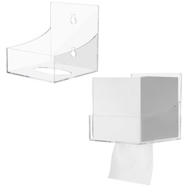 Geelin 2 Pcs Tissue Box Holder Wall Mount Acrylic Dispenses Tissue Box Shelf Gloves Wipes Paper Napkins Organizer Upward or Downward for Kitchen Bathroom Office Rv