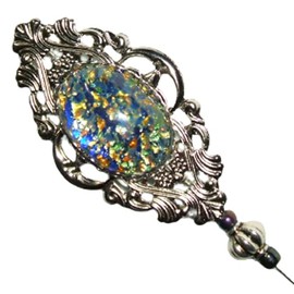 BLUE BLACK GLASS FIRE OPAL Scarf Shawl Long Stick Pin Hatpin Vintage Style
