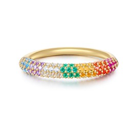 Glanzstücke München Women's Ring 925 Sterling Silver Yellow Gold-Plated with Colourful Zirconia - Band Ring Yellow Gold with Coloured Stones Silver Ring Multicoloured, Sterling Silver, Cubic Zirconia