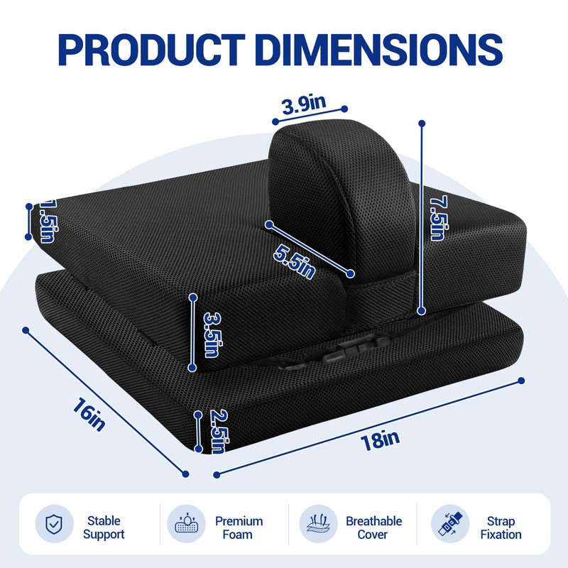 Adjustable Height Wheelchair Wedge Pommel Cushion, Prevents Forward Sliding