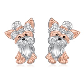 PROESS Yorkie Earrings 925 Sterling Silver Yorkshire Terrier Jewellery Stud Earrings Dog Earring Gifts for Women Girls, Sterling Silver, No Gemstone