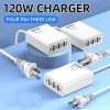 Universal 120W 6-Port USB C Fast Wall Charger Block Charging