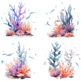 GORGECRAFT 4Pcs Coral Window Decal 6.3x6.3 Inch Ocean Sea Fish Static Sliding Door Decal Sticker Glass Cling Anti-Collision Film Bedroom Alert Decals for Prevent Stop Birds Dog Pets Strikes Home Decor