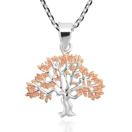 AeraVida Stunning & Beautiful Rose Gold & Sterling Silver Tree of Life Necklace
