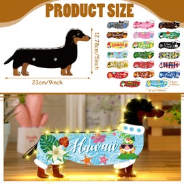 RattanView 21 Pcs Interchangeable Dog Sign with LED Light Replaceable Rustic Dachshund Sign Vertical Dachshund Decor Wooden Ornaments for Holiday Christmas Thanksgiving Table Tiered Tray Decoration