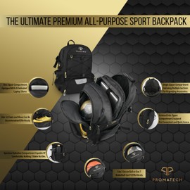 PROMATECH Sports Backpack, All-in-One Design for Size 5 Soccer Ball or Size 7 Basketball, Laptop-Ready, Cleat Storage, Hydration System, Quick Access Zipper - Ideal for Gym and Sports