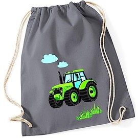 minimutz Children's Boys Cotton Gym Bag Tractor Bulldog with Clouds and Grass Shoe Bag Sports Bag with Drawstring 37 cm x 46 cm in Dark Blue Navy