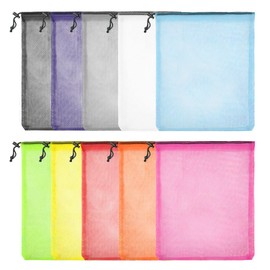 10Pcs Mesh Bag Colorful Drawstring Mesh Bags Laundry Bag Ball Bag Mesh Stuff Sack Storage Bag Multi Functional Nylon Mesh Bag for Sport, Swimming, Beach, Travel, Gym, Camping, Training (13'' x 16'')
