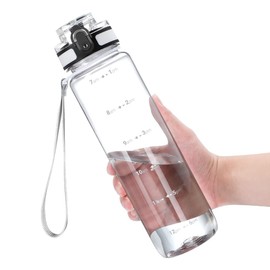 OLDLEY Sports Water Bottle, 1000 ml, Tritan, BPA-Free Water Bottle with Time Markings, 1 Litre Leak-Proof Water Bottle with Filter for Gym, Travel, School, Outdoors, Cycling