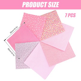 7pcs Fat Quarters Fabric Bundles - 50"x50" Precut Cotton for Quilting, Sewing & DIY Crafts - Soft, Durable Spring & Easter Patchwork Material (Pink)