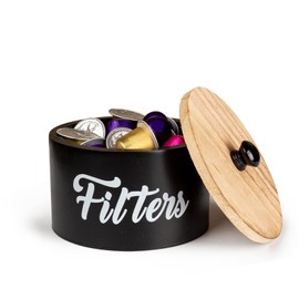 KOVNISE Coffee Pod Holder with Lid,Wooden Coffee Filter Holder Storage Container Basket for Kitchen,Minimalist Style K Cup Organizer for Counter,Coffee Accessories Organizer for Coffee Lovers (Black)