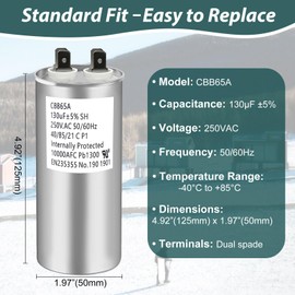 CBB65A Run Capacitor 130 uF 130uF 130MFD 250VAC 250V AC 40/85/21 C P1 50/60Hz PB1300 10000AFC