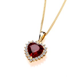 Old English Jewellers 9ct Yellow Gold on Silver Ruby & CZ Heart Pendant Necklace 16 18 20 inch chain (20)