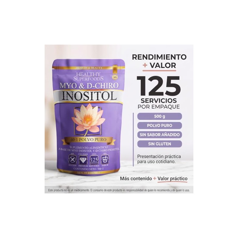 Healthy Superfoods Myo Chiro Inositol Polvo Puro Fórmula 500 125
