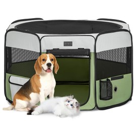 PETSFIT Dog Play Pen,36" Dia Dog Playpen Indoor/Outdoor, Pet Playpen for Cats Puppies&Small Animals-Removable Zipper Mesh Top Cover& Leakproof Bottom